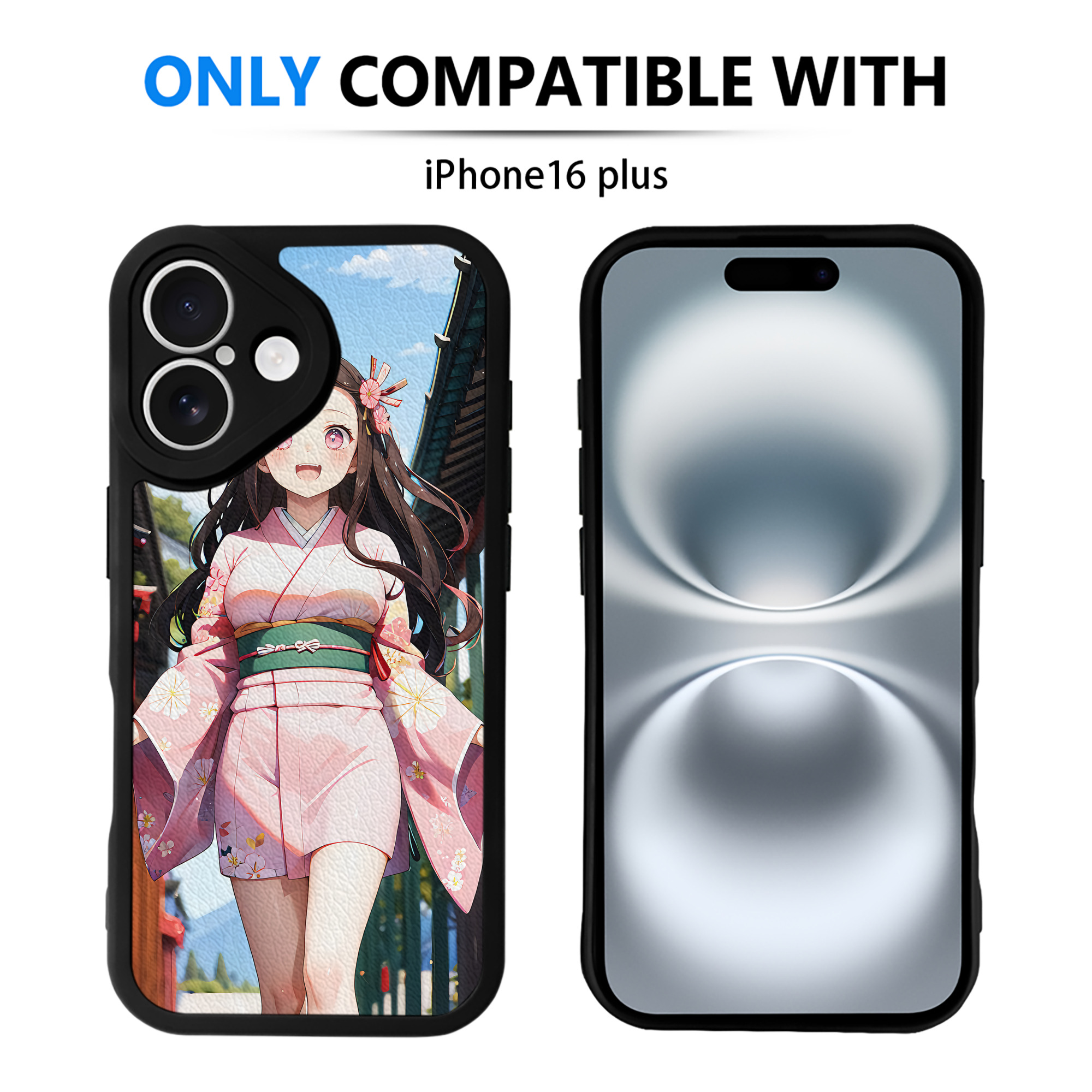 （画像用） 鬼滅の刃（きめつのやいば）竈門 禰󠄀豆子／かまど ねずこ Kamado Nezuko 【iPhone 16シリーズ対応】シリコンスマホケース（レザー調） 材質：シリコン